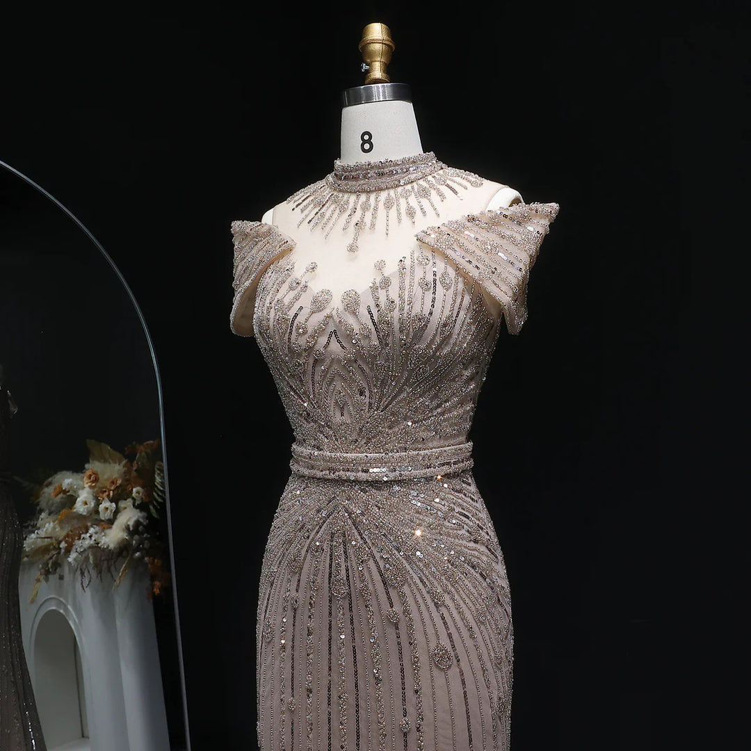 Luxury Beaded Off-Shoulder Formal Dress SS109