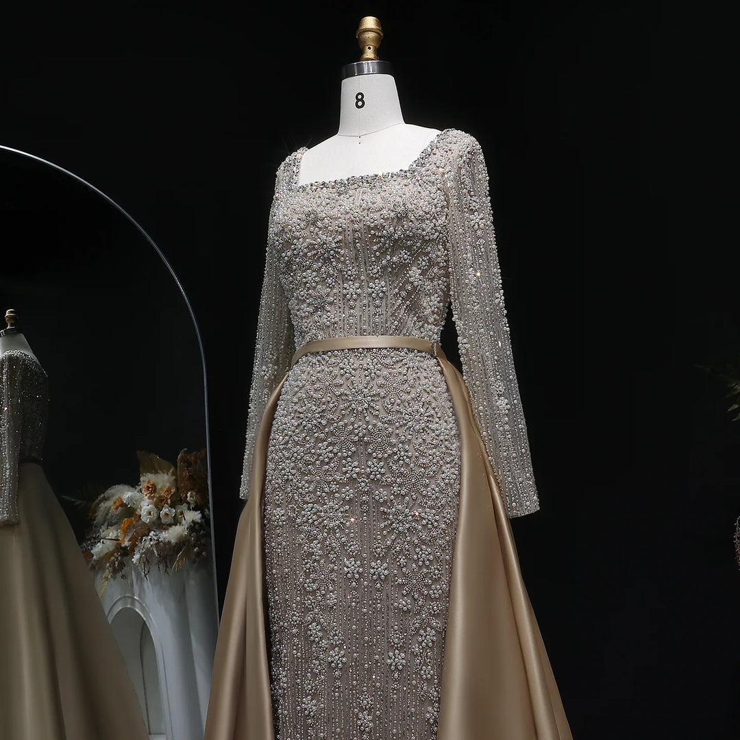 Luxury Champagne Beaded with Overskirt Evening Dress SS119