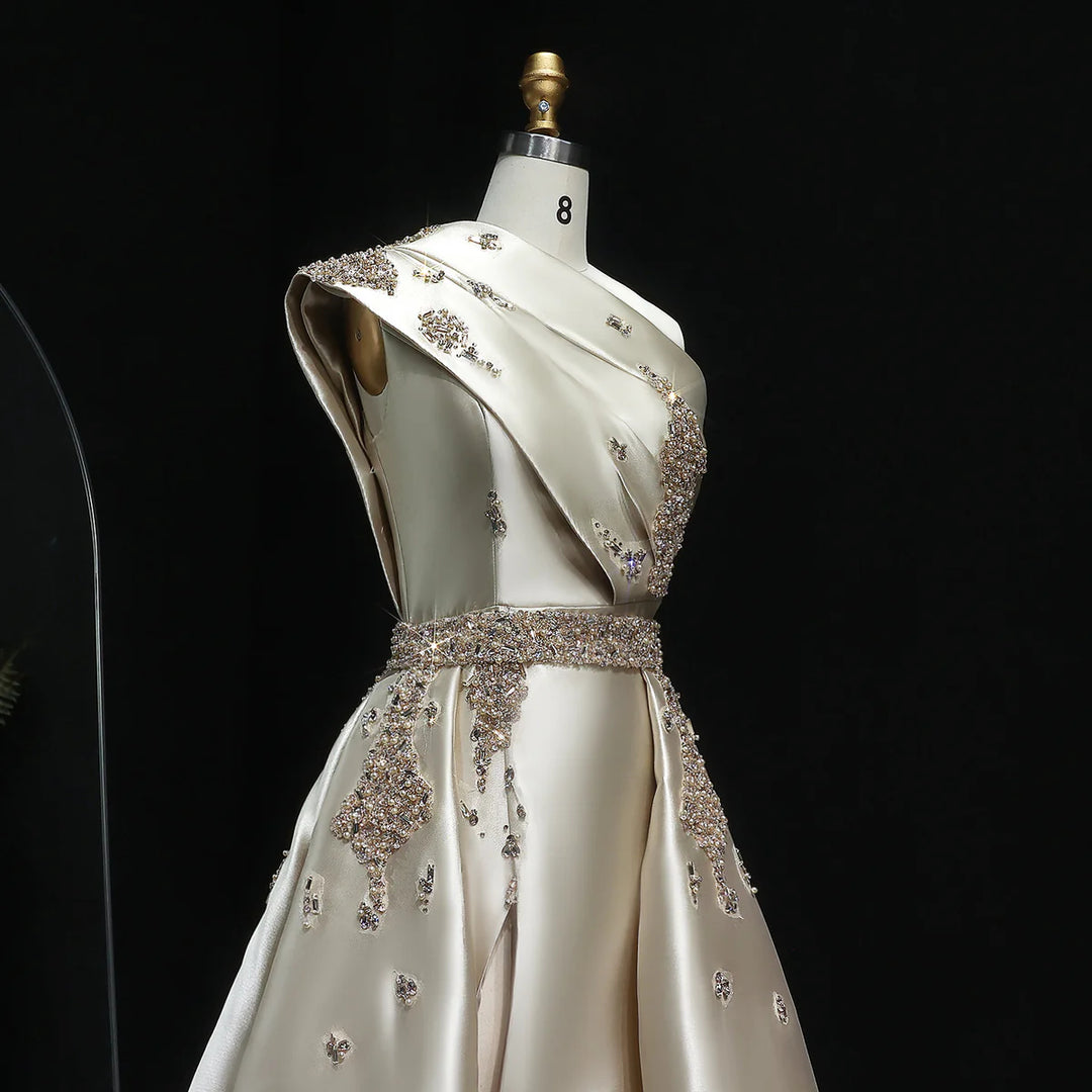 Glamorous Champagne Crystal with Overskirt Prom Dress SS599