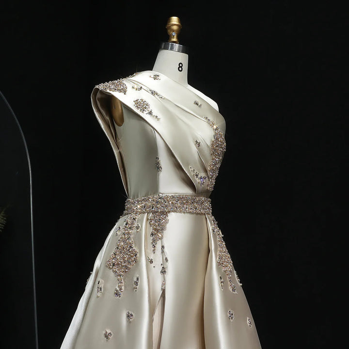 Glamorous Champagne Crystal with Overskirt Prom Dress SS599