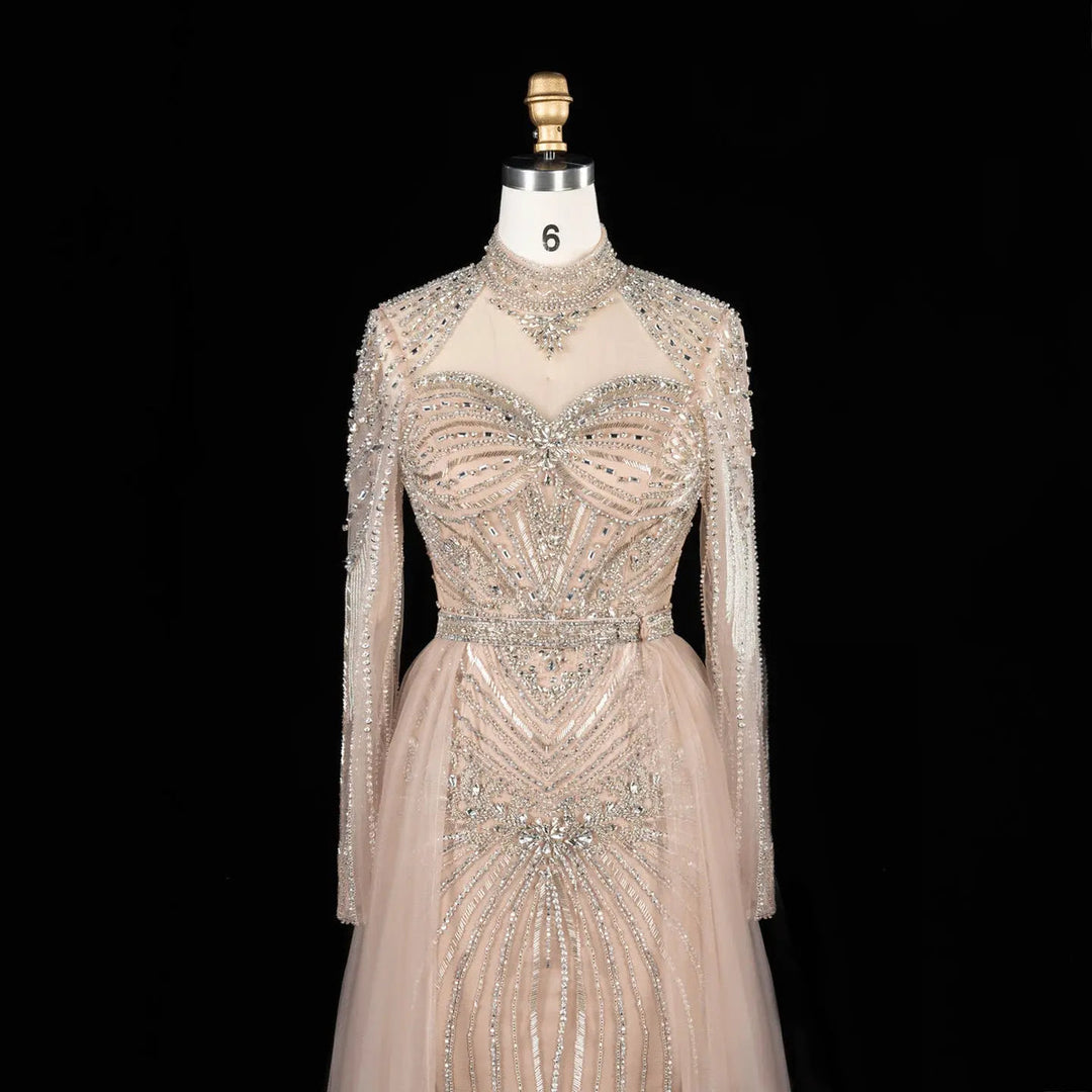 Dreamy Vow Beaded High Neck Evening Gown with Flowing Cape SS171