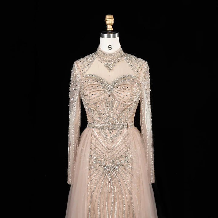 Dreamy Vow Beaded High Neck Evening Gown with Flowing Cape SS171