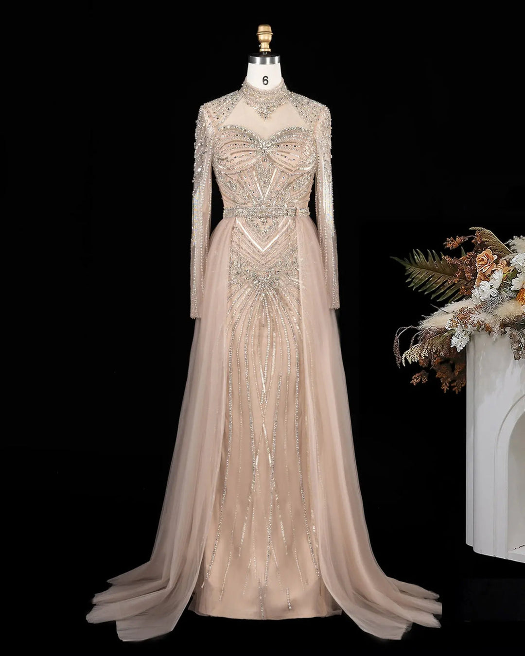 Dreamy Vow Beaded High Neck Evening Gown with Flowing Cape SS171
