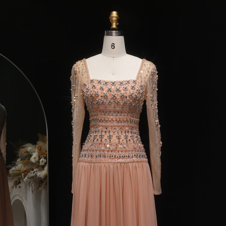 Strapless Lilac Beaded Bodice Evening Dress with Flowing Skirt SS539