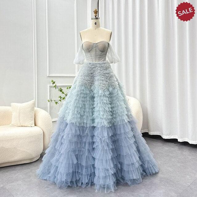 Chic Blue Ombre Tiered Ruffles Evening Dresses for Women Party SS551 Chic Blue Ombre Tiered Ruffles Evening Dresses 2023 Luxury Dubai Ball Gown  Prom Dress for Women Wedding Party 086 – DreamyVow