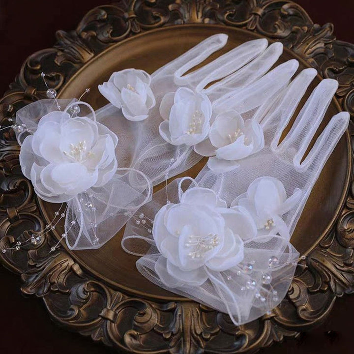Sweet Lace Satin Gloves Tulle Hand Jewelry Wedding Dress Accessories W100