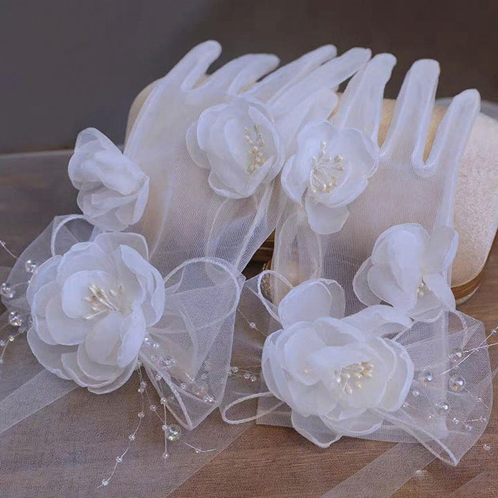 Sweet Lace Satin Gloves Tulle Hand Jewelry Wedding Dress Accessories W100