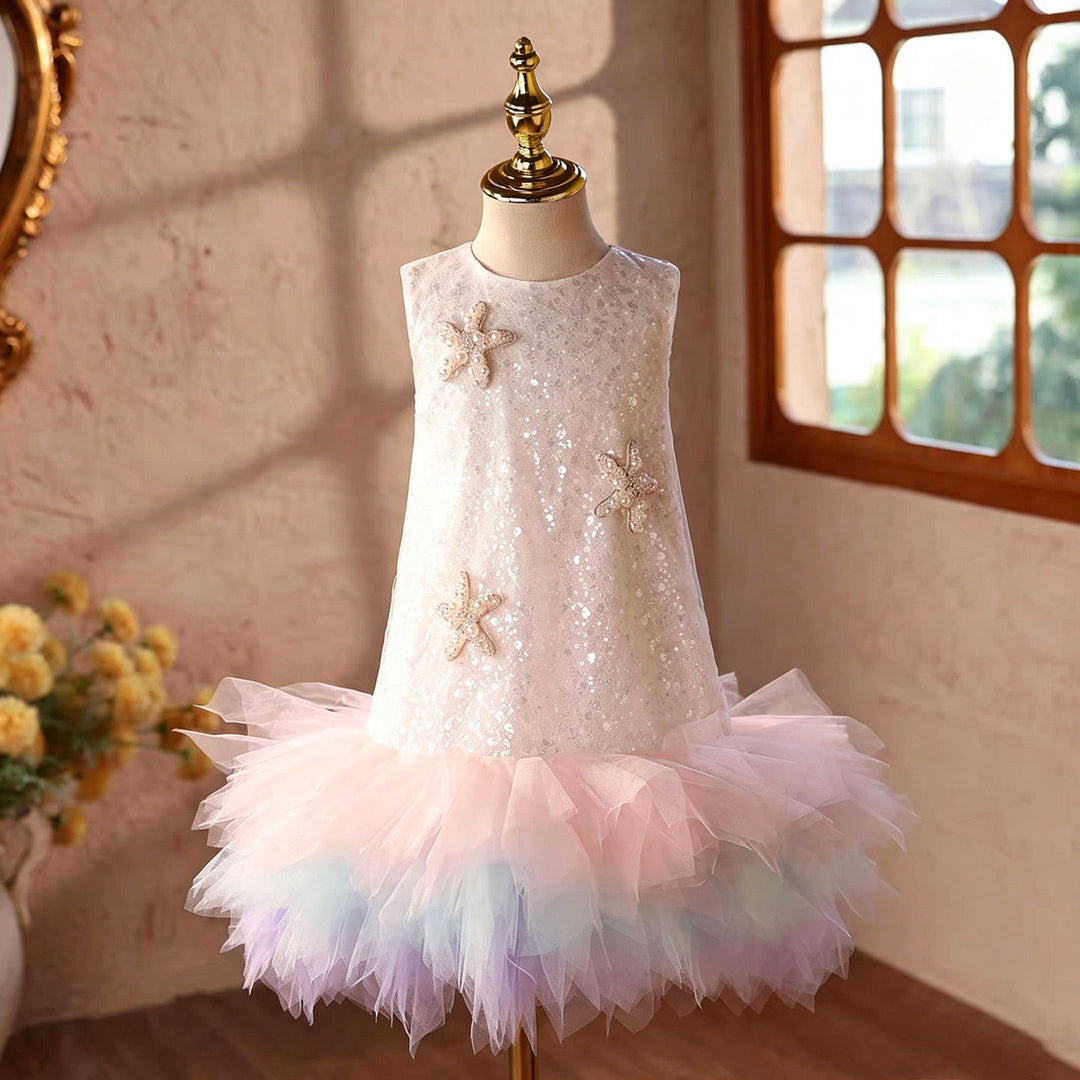 D062 Off White sequin starfish flower girl dress detail 2