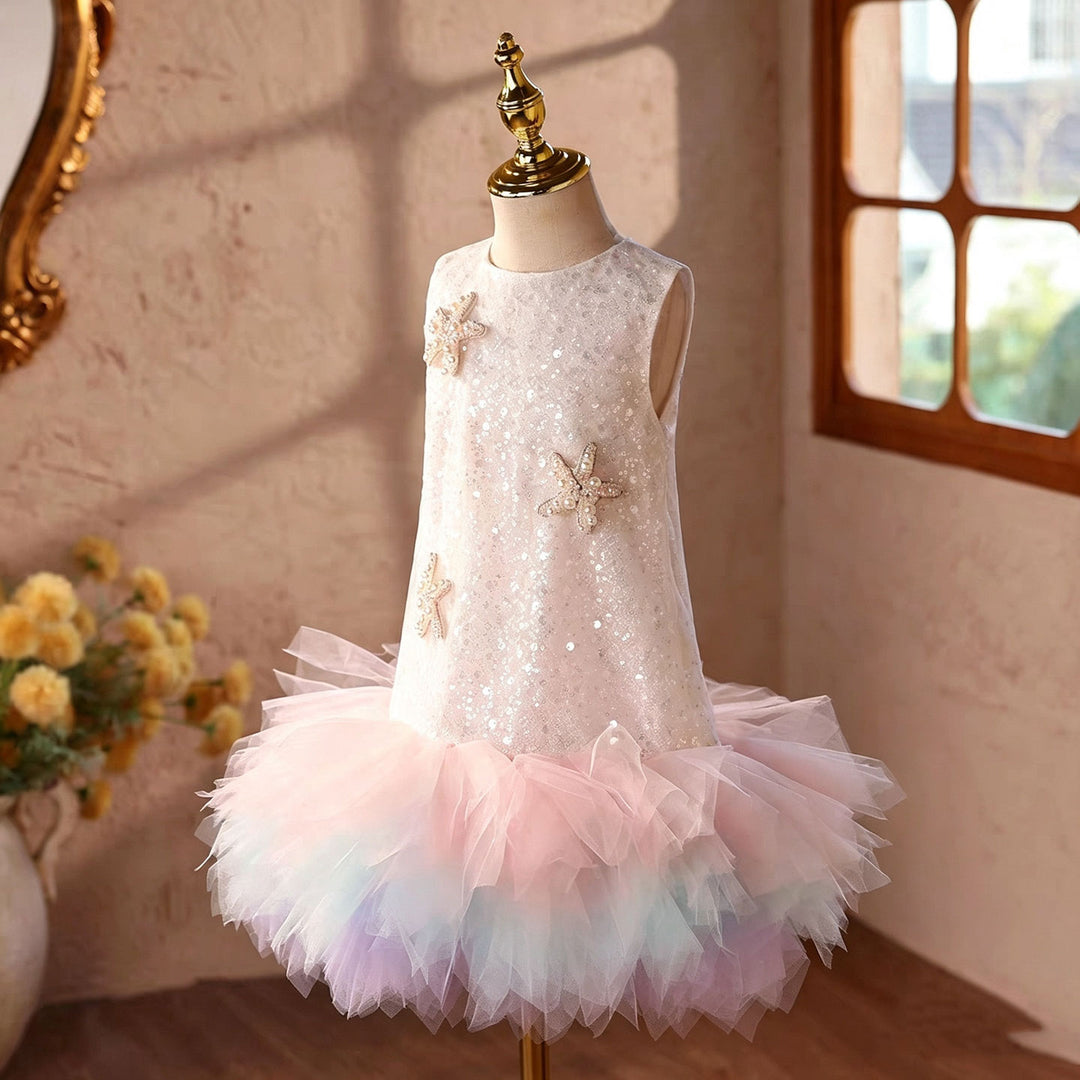 D062 Off White sequin starfish flower girl dress detail 3
