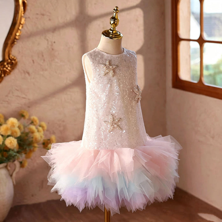 D062 Off White sequin starfish flower girl dress detail 5