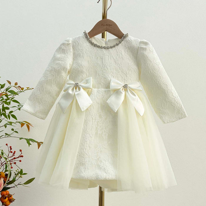 Elegant White Long Sleeve Princess Girl Dress for Birthday Party D206