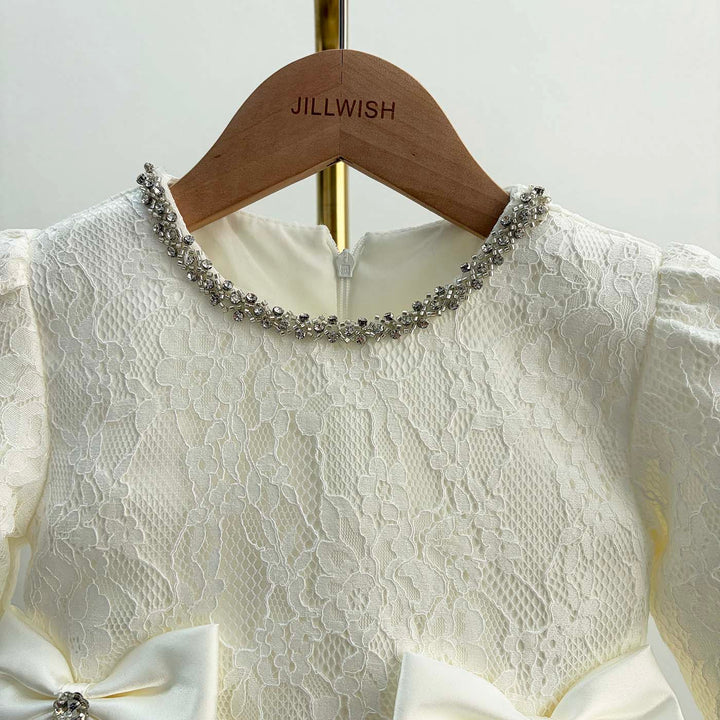 Elegant White Long Sleeve Princess Girl Dress for Birthday Party D206