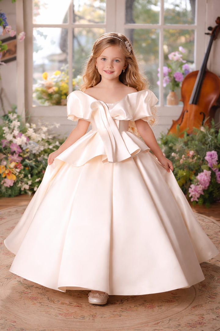 Luxury Satin Princess Girl Dress for Birthday Pageant Party Gown D233