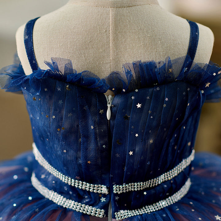 Elegant Blue Knee Length Birthday Wedding Party Flower Girl Dress D159