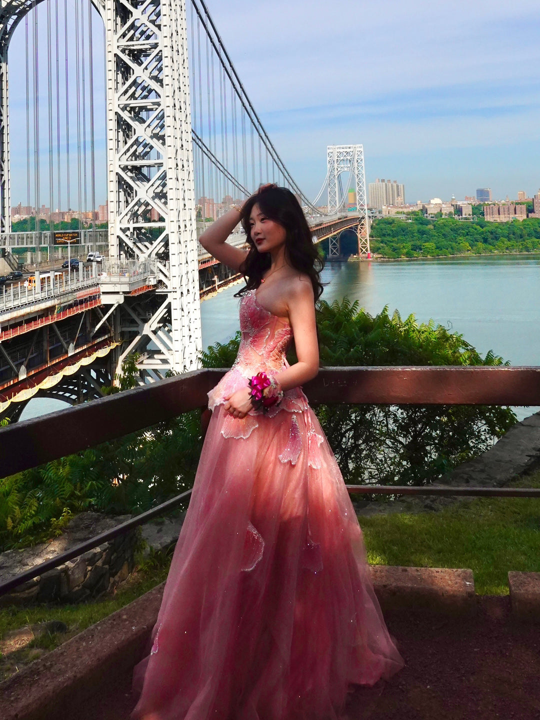 Luxury Pink 3D Floral Beaded Ball Gown Evening Dress SS749