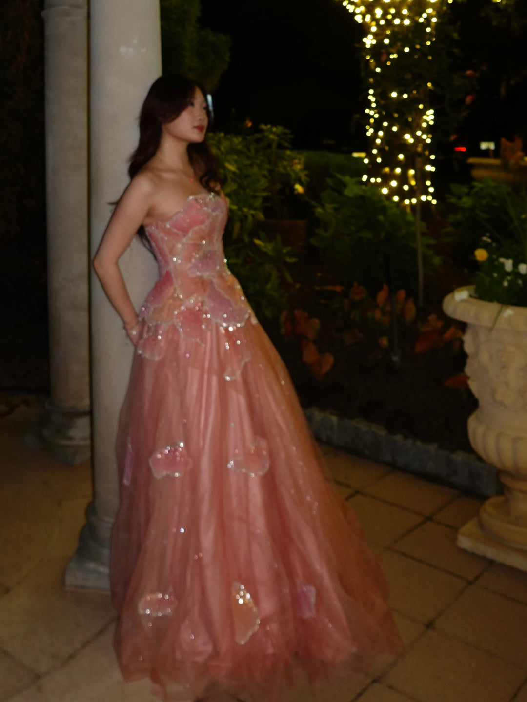 Luxury Pink 3D Floral Beaded Ball Gown Evening Dress SS749