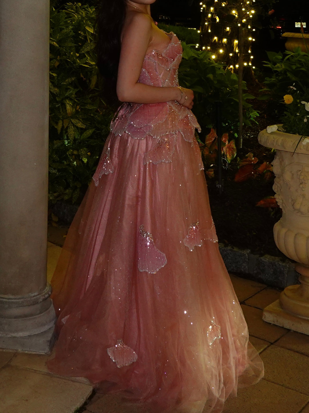 Luxury Pink 3D Floral Beaded Ball Gown Evening Dress SS749