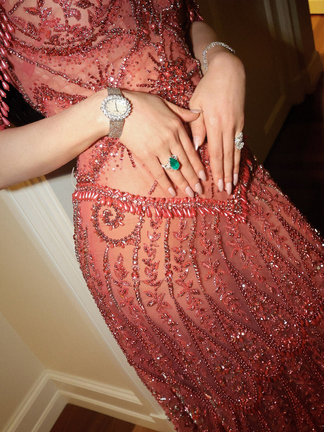 Luxury Fuchsia Off-Shoulder Beaded Tassel Mermaid Evening Dress SS516