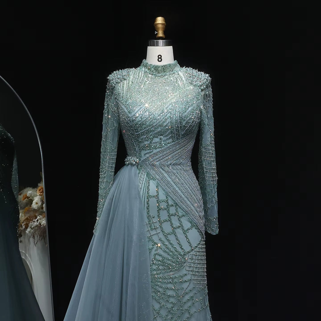 Luxury Beaded Evening Dress with Flowing Overskirt SS064