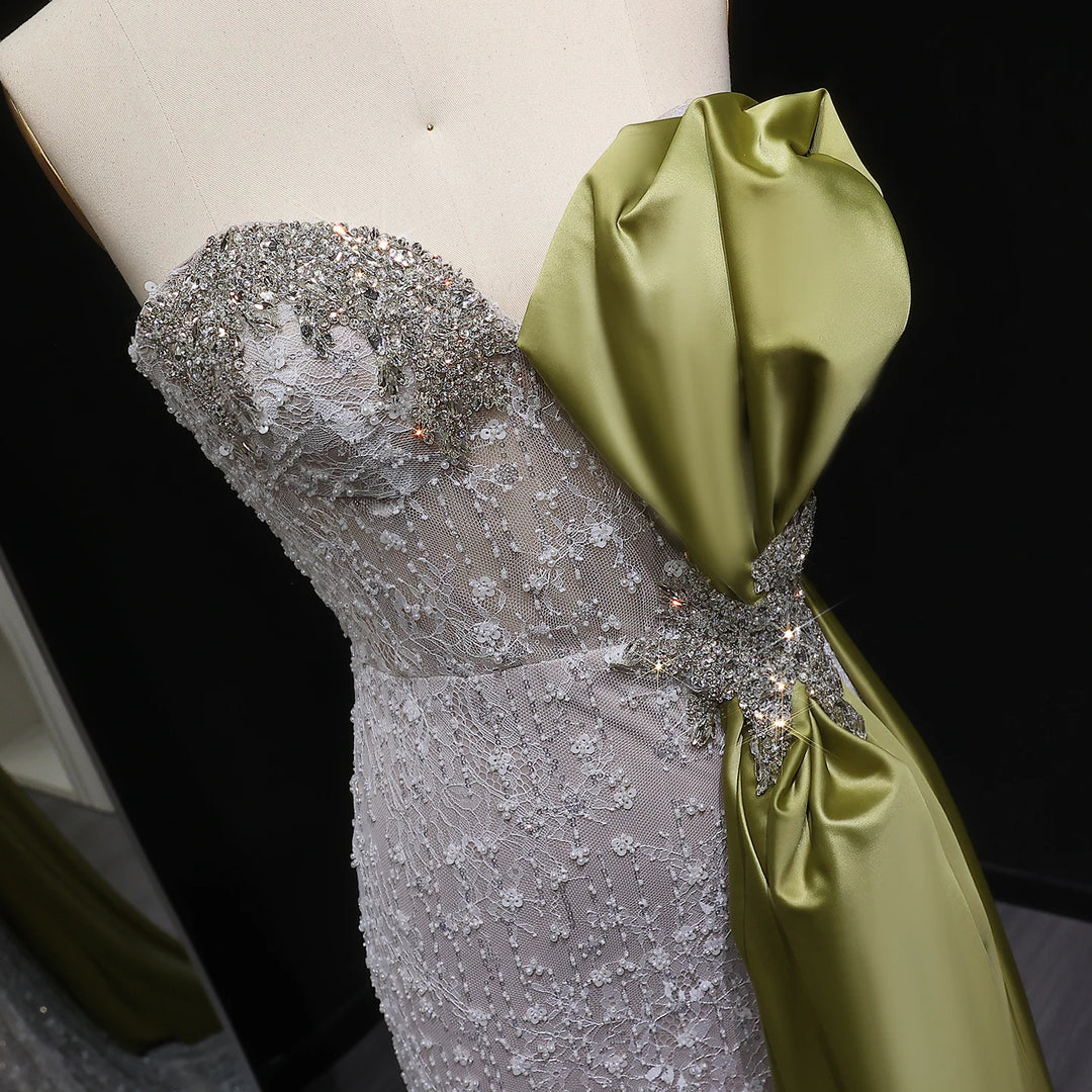 Elegant Overskirt Evening Dress with Sparkling Crystals SS617