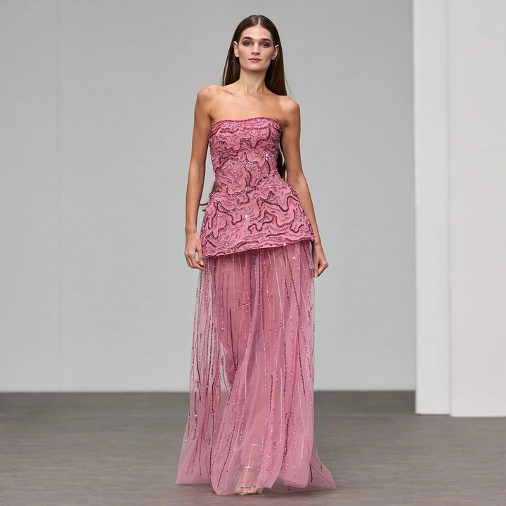 Luxury Two Piece Crystal Sequin Evening Dress SS218