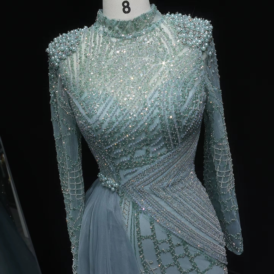 Luxury Beaded Evening Dress with Flowing Overskirt SS064