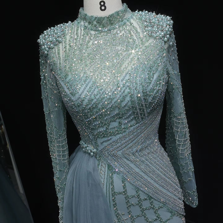 Luxury Beaded Evening Dress with Flowing Overskirt SS064