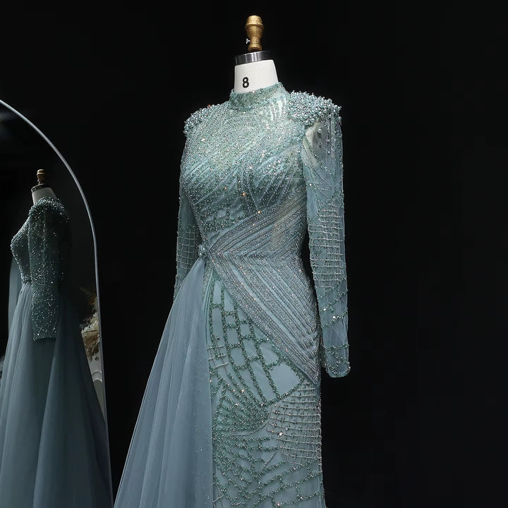 Luxury Beaded Evening Dress with Flowing Overskirt SS064