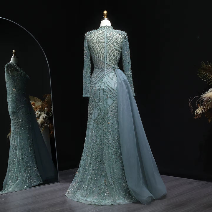 Luxury Beaded Evening Dress with Flowing Overskirt SS064