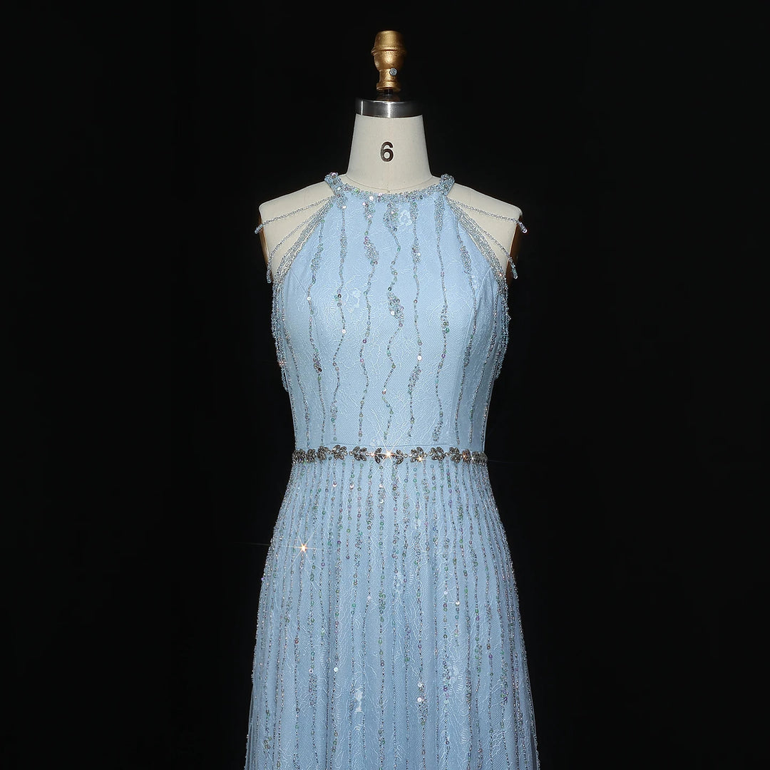 Luxury Feathers Lace Cream Evening Dress SS595