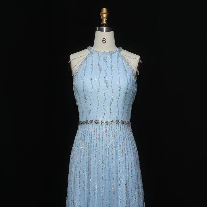 Luxury Feathers Lace Cream Evening Dress SS595