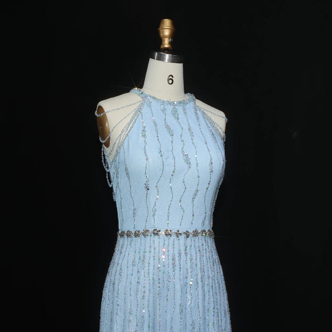 Luxury Feathers Lace Cream Evening Dress SS595