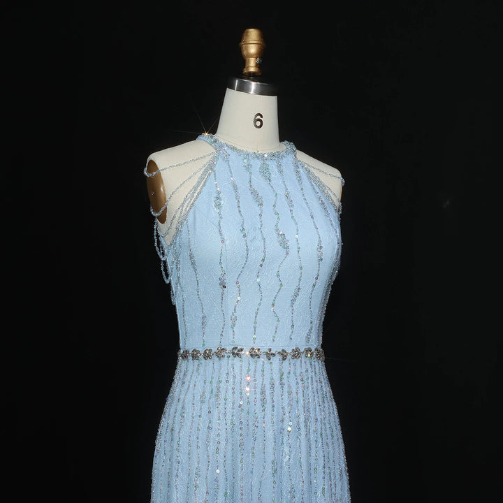 Luxury Feathers Lace Cream Evening Dress SS595