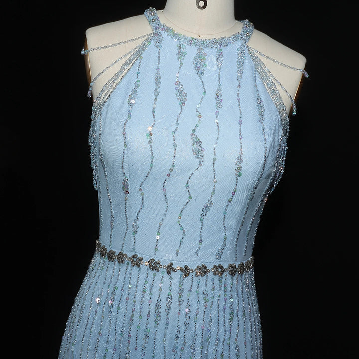 Luxury Feathers Lace Cream Evening Dress SS595