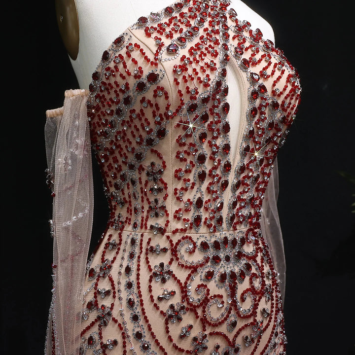 Elegant Beaded Halter Evening Gown with Matching Gloves SS118