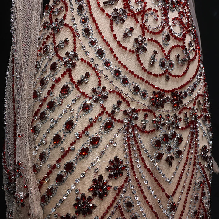 Elegant Beaded Halter Evening Gown with Matching Gloves SS118