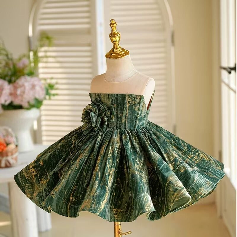 3D Flower Green Girl Dress Toddler 1st Birthday Party J422 Green / Child-12 3D Flower Green Girl Dress Toddler 1st Birthday Party J422 Green / Child-12