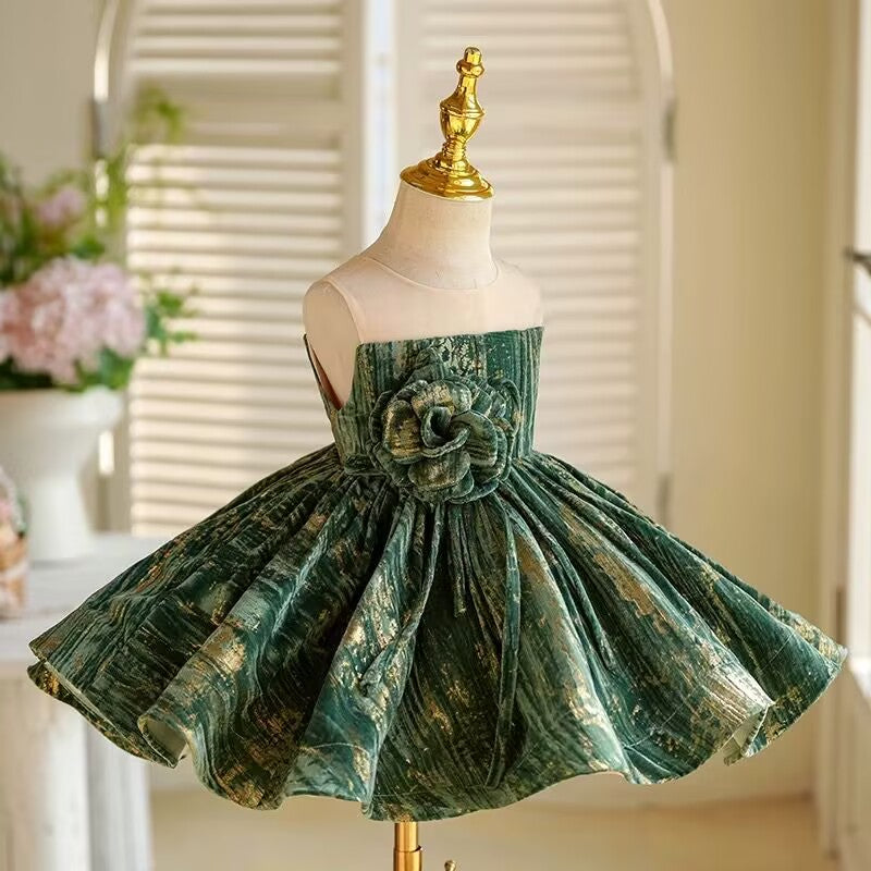 3D Flower Green Girl Dress Toddler 1st Birthday Party J422 Green / child-12 3D Flower Green Girl Dress Toddler 1st Birthday Party J422 Green / child-12