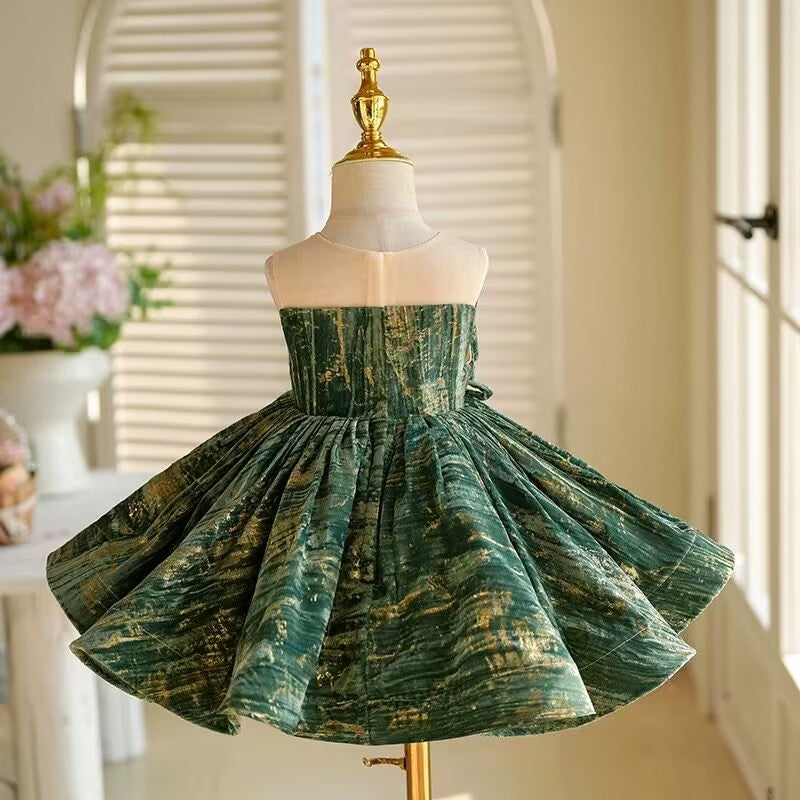 3D Flower Green Girl Dress Toddler 1st Birthday Party J422 Green / child-12 3D Flower Green Girl Dress Toddler 1st Birthday Party J422 Green / child-12