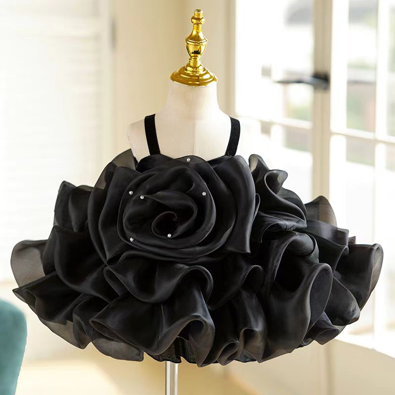 Beige Black Flower Girl Dress Kids Wedding Birthday Gown J729 Black / child-10 Beige Black Flower Girl Dress Kids Wedding Birthday Gown J729 Black / child-10