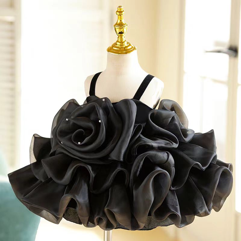 Beige Black Flower Girl Dress Kids Wedding Birthday Gown J729