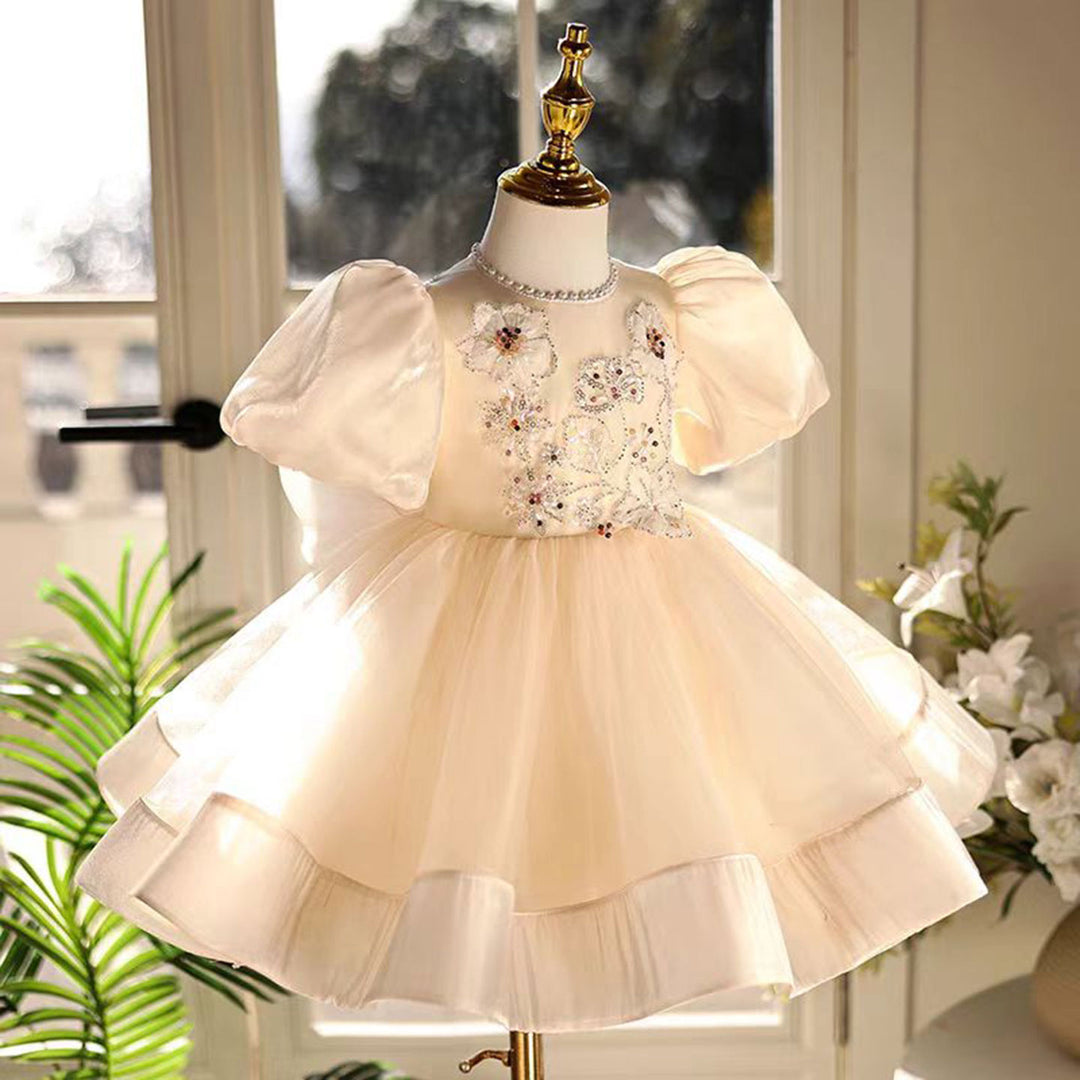 Beige Girl Dress for Kids 1st Toddler Holiday Party Gown J463 Beige / child-2 Beige Girl Dress for Kids 1st Toddler Holiday Party Gown J463 Beige / child-2