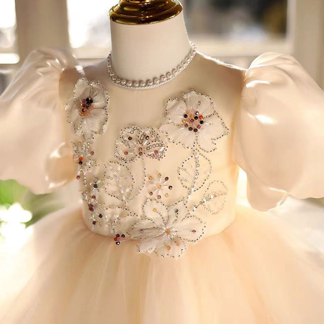 Beige Girl Dress for Kids 1st Toddler Holiday Party Gown J463 Beige / child-14 Beige Girl Dress for Kids 1st Toddler Holiday Party Gown J463 Beige / child-14