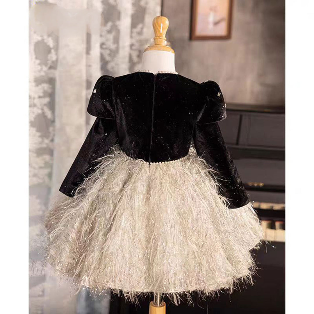 Black Velvet Princess Girl Dress for Birthday Pageant J724 – DreamyVow