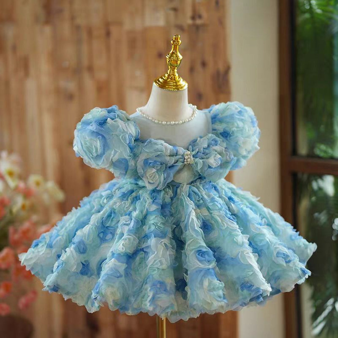 Blue Flower Girl Dress Kid Toddler Birthday Princess Gown J744 Blue / child-2 Blue Flower Girl Dress Kid Toddler Birthday Princess Gown J744 Blue / child-2