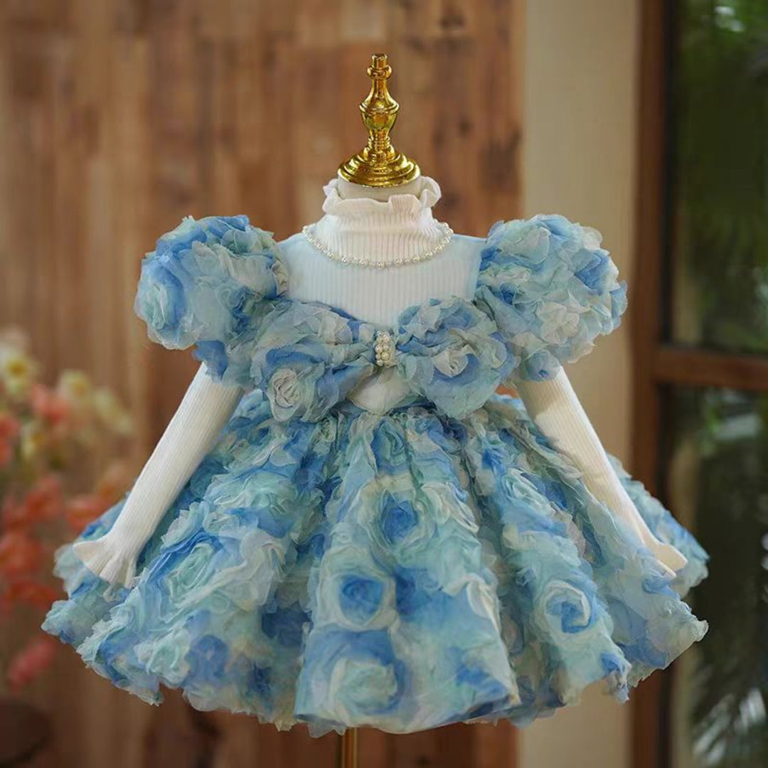 Baby Girl Party Wear Gown For Year Girl Blue Flower Girl Dress Kid Toddler Birthday Princess Gown J744 Blue Child-2 Baby Girl Party Wear Gown For Year Girl Blue Flower Girl Dress Kid Toddler Birthday Princess Gown J744 Blue Child-2
