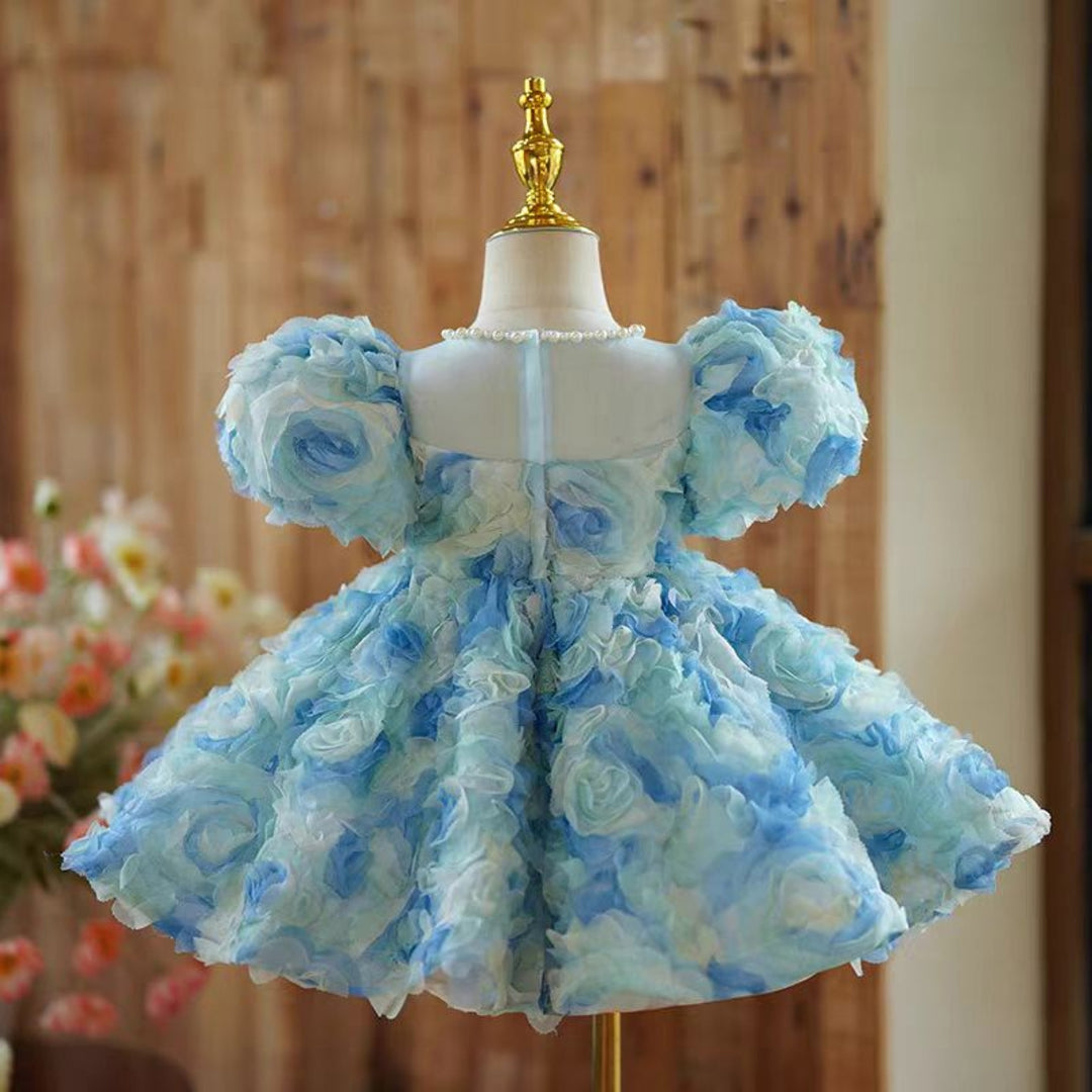 Blue Flower Girl Dress Kid Toddler Birthday Princess Gown J744 – DreamyVow