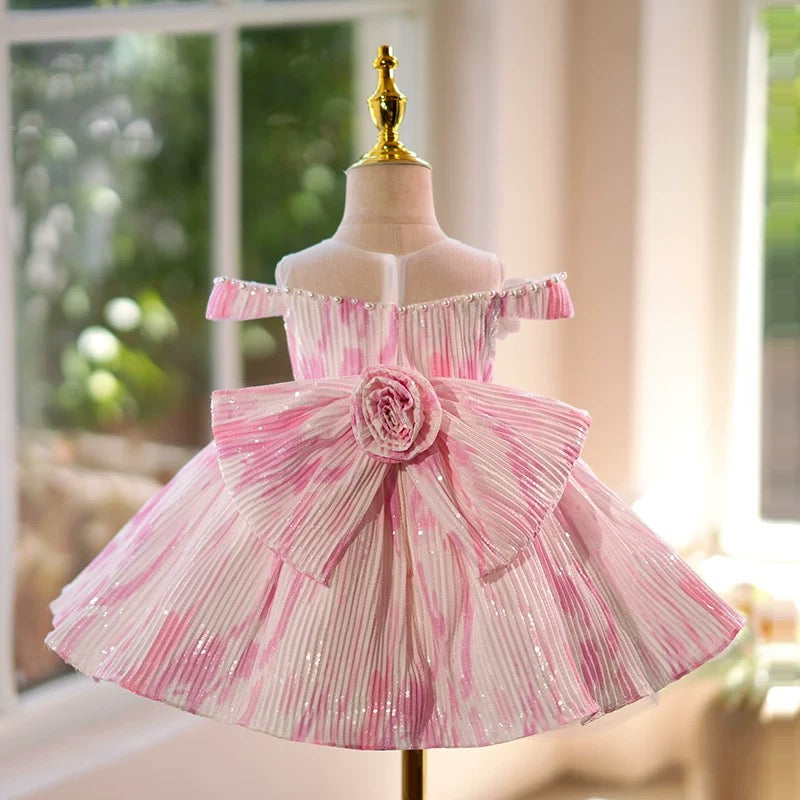 pleated fabric dress Blue Girls Dress Pleated Fabric for Pageant Birthday Party J432