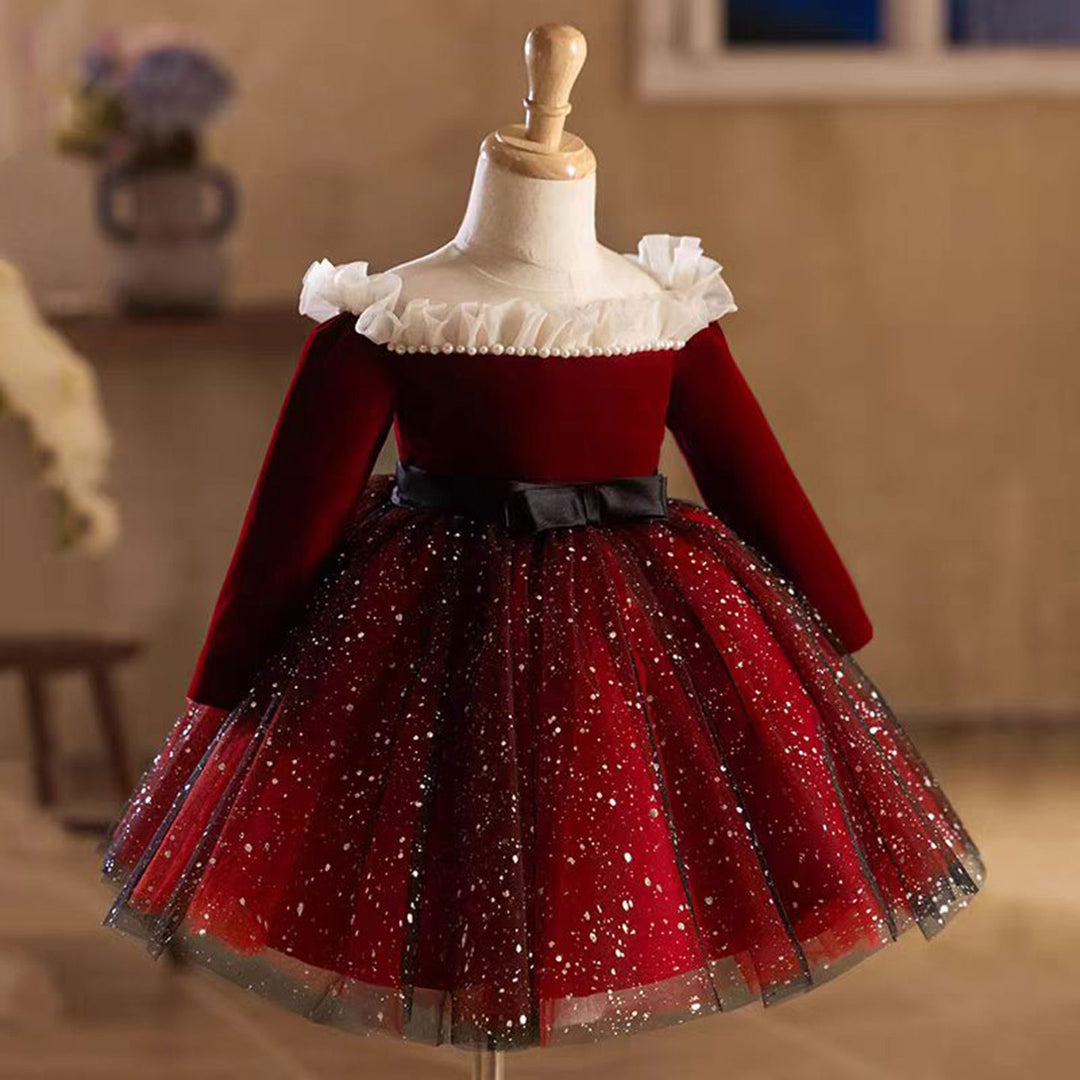 Birthday Dress For Maroon Kids Dress Burgundy Flower Girl Dress Scalloped For Princess Kids 1st Birthday Dress For Maroon Kids Dress Burgundy Flower Girl Dress Scalloped For Princess Kids 1st