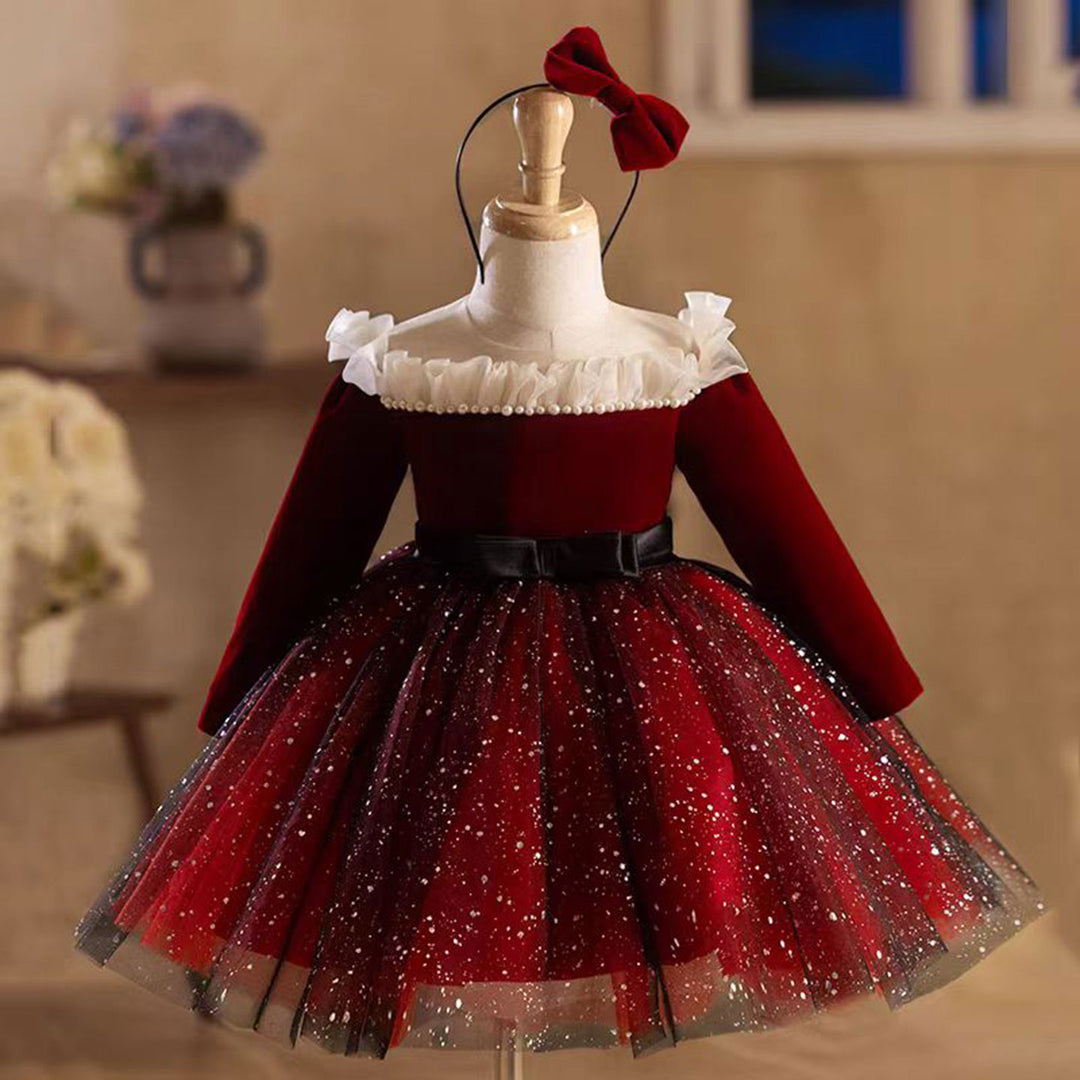 Burgundy Flower Girl Dress Scalloped for Princess Kids 1st Birthday Party J478 Burgundy / child-14 Burgundy Flower Girl Dress Scalloped for Princess Kids 1st Birthday Party J478 Burgundy / child-14